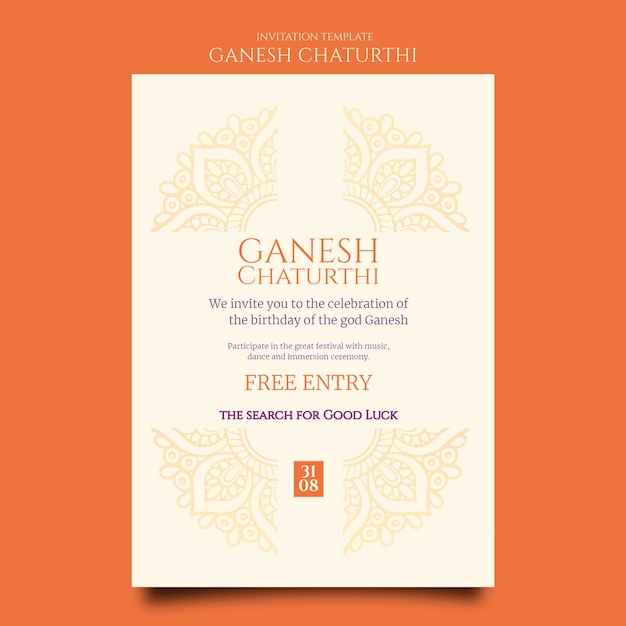 무료 PSD 만다라가 있는 ganesh chaturthi 초대장 템플릿