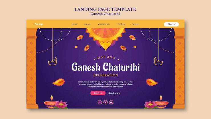 मुफ़्त PSD ganesh chaturthi landing page design template