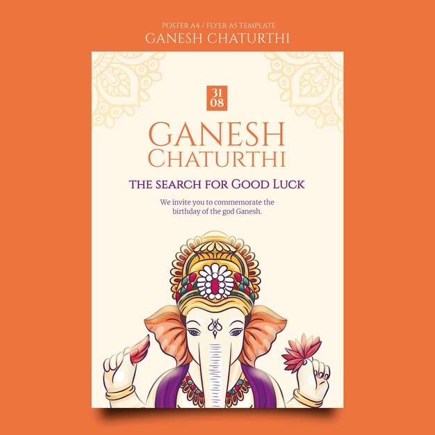 Ganesh chaturthi vertical poster template with mandala