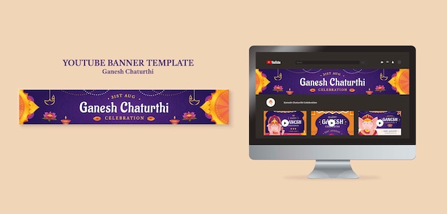 PSD gratuito modello di progettazione grafica del canale youtube di ganesh chaturthi