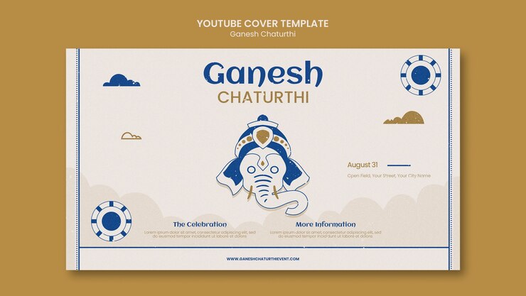 मुफ़्त PSD ganesh chaturthi youtube cover template with elephant and clouds