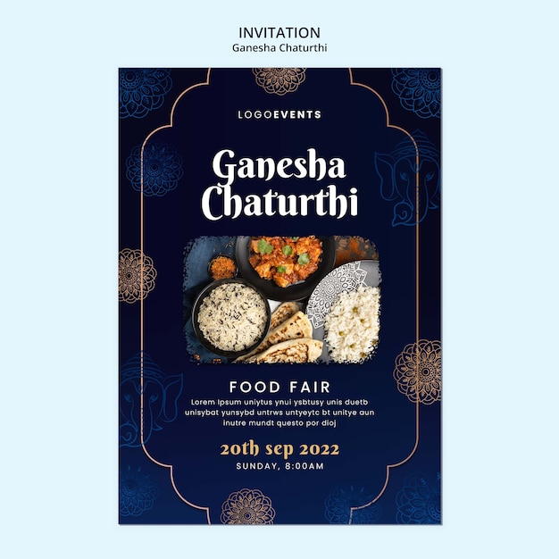 Free PSD ganesha chaturthi invitation template with mandala and elephant