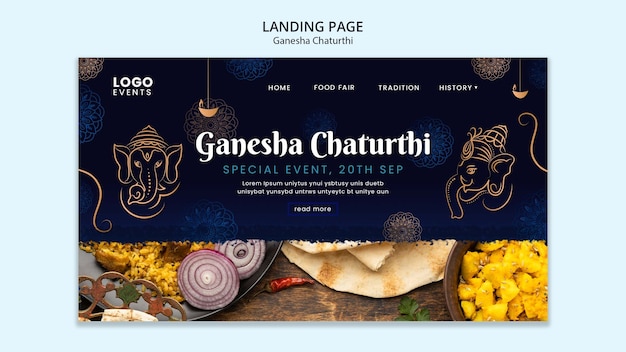 Free PSD ganesha chaturthi landing page template with mandala and elephant