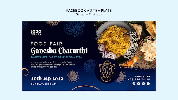 Modello promozionale per social media ganesha chaturthi con mandala ed elefante