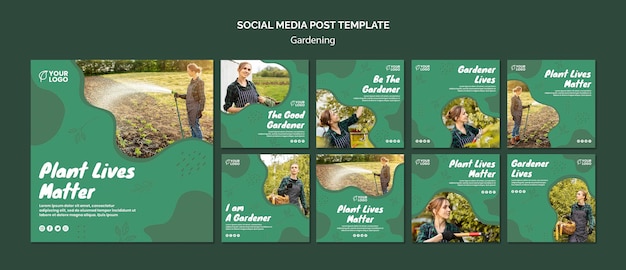 Gardening concept social media post template