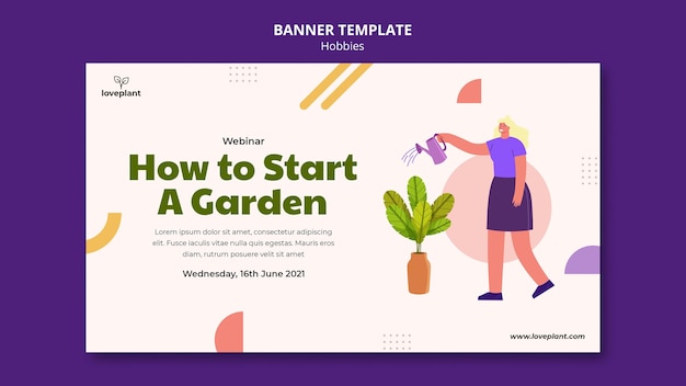 Gardening hobby horizontal banner template