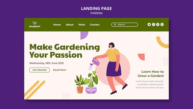 PSD gratuito modello web per hobby di giardinaggio