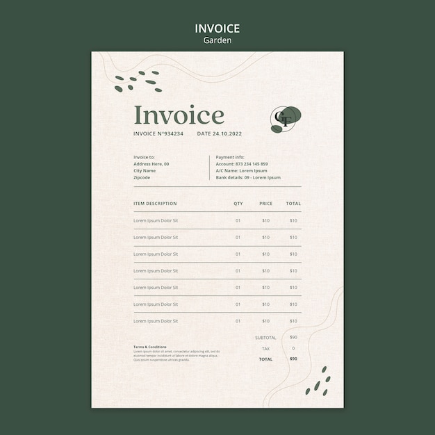 Gardening invoice design template