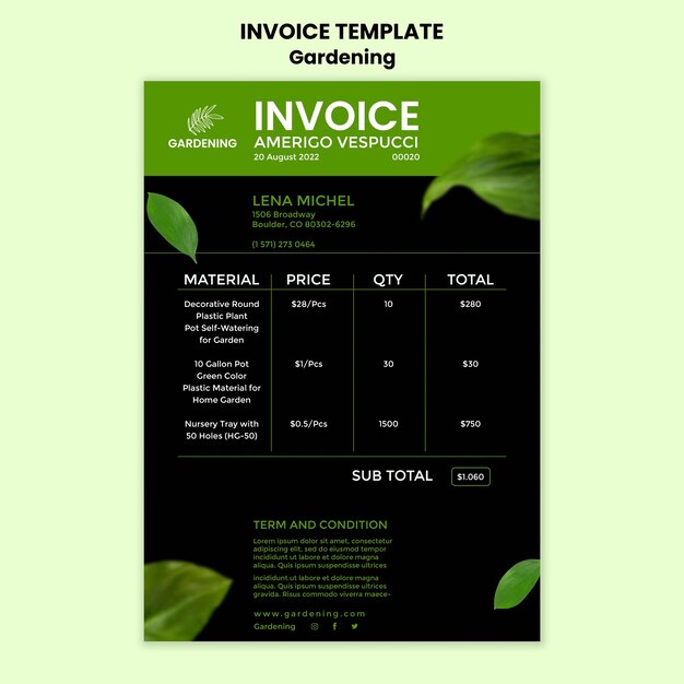 Gardening invoice template design