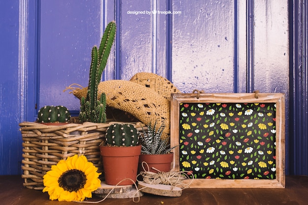 Free PSD gardening mockup with cactus