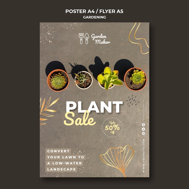 PSD gratuito modello di poster di giardinaggio con foto