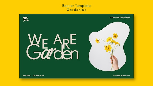 PSD gratuito modello di banner orizzontale negozio di giardinaggio con fiori