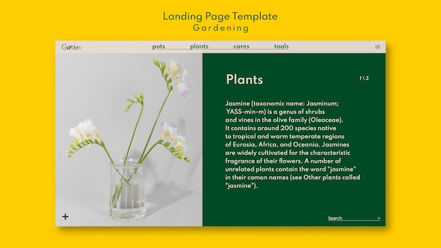 Gardening shop landing page template with flowers