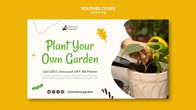 Бесплатный PSD Дизайн шаблона обложки youtube для садоводства