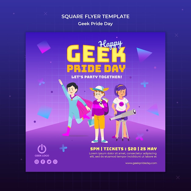 Free PSD geek pride day flyer template with superhero