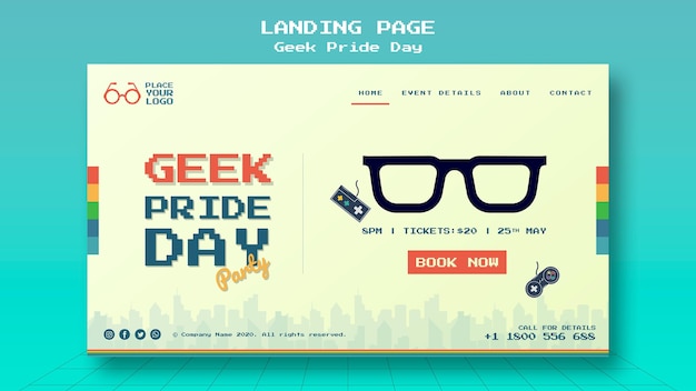 Free PSD geek pride day landing page template