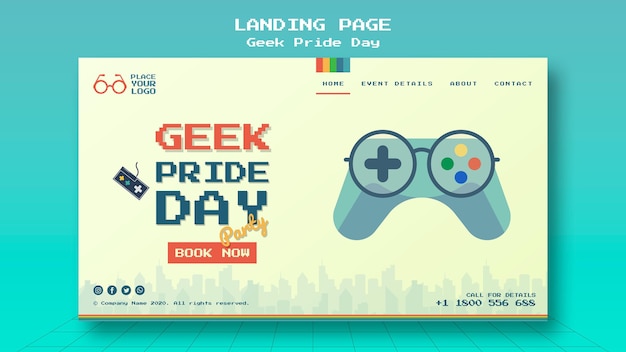 PSD gratuito modello di pagina di destinazione del giorno dell'orgoglio geek