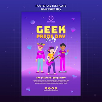Geek pride day poster template with people having fun
