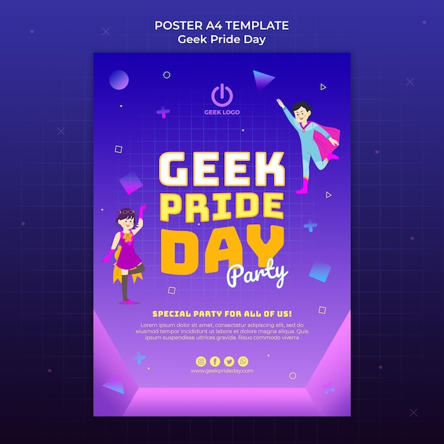 PSD gratuito modello di poster di geek pride day con supereroi