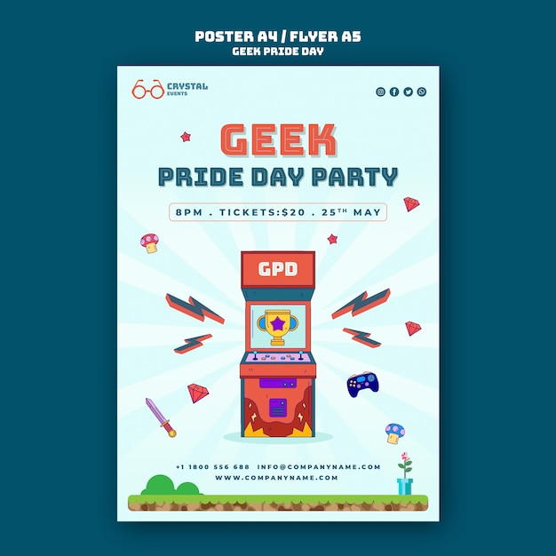 PSD gratuito modello di poster del giorno dell'orgoglio geek