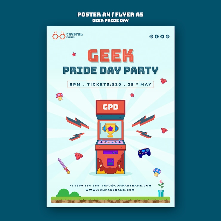 मुफ़्त PSD geek pride day poster template