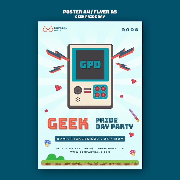 PSD gratuito modello di poster del giorno dell'orgoglio geek