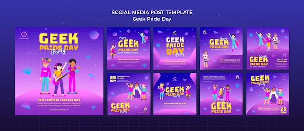 PSD gratuito modello di post sui social media per il giorno dell'orgoglio geek