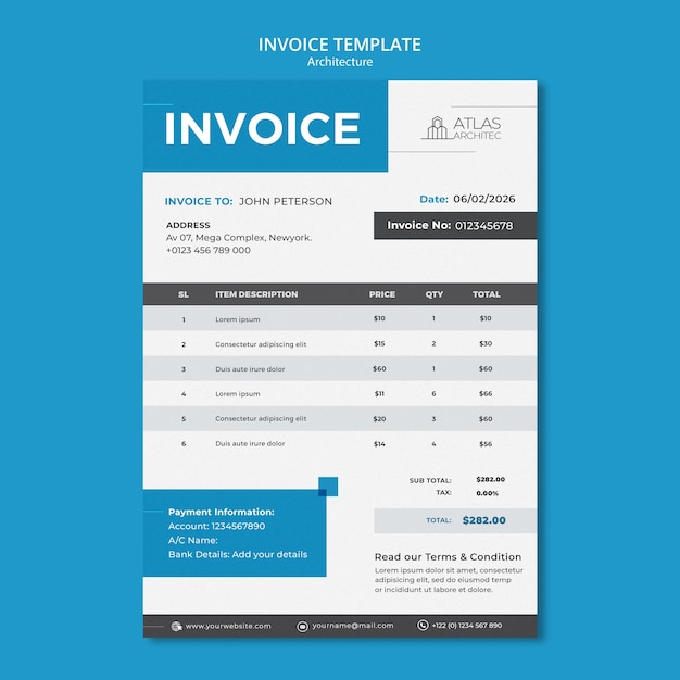 Free PSD geometric architecture project invoice template