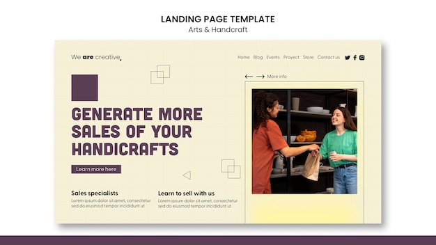 Free PSD geometric arts and handcraft landing page