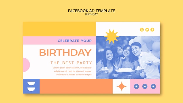 PSD gratuito modello facebook di celebrazione di compleanno geometrica