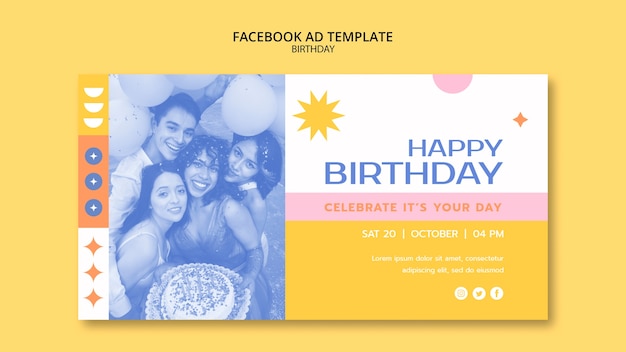 Free PSD geometric birthday celebration facebook template