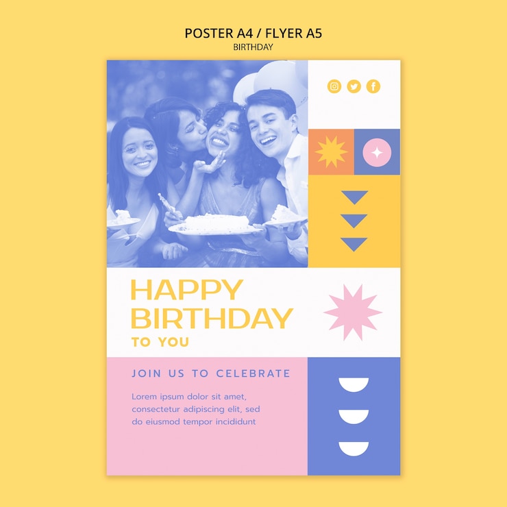무료 PSD 기하학적 생일 축하 포스터