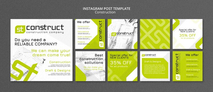 Free PSD geometric construction project instagram posts