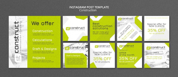 Free PSD geometric construction project instagram posts