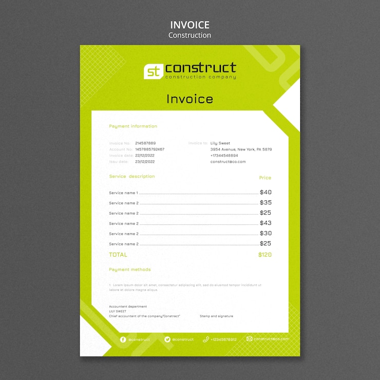 Free PSD geometric construction project invoice