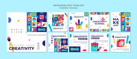PSD gratuito set di post di instagram per affari di creatività geometrica