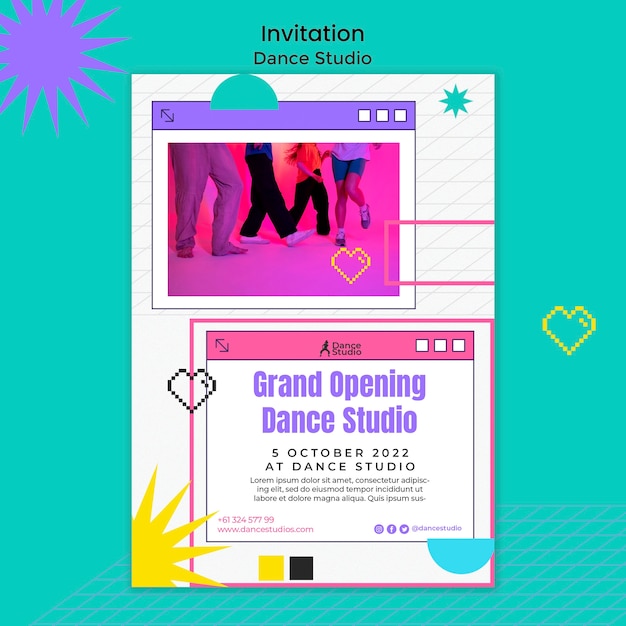 Free PSD geometric dance studio invitation template