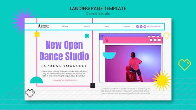 Free PSD geometric dance studio landing page