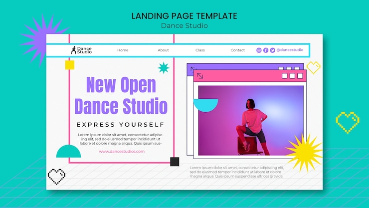 Free PSD geometric dance studio landing page