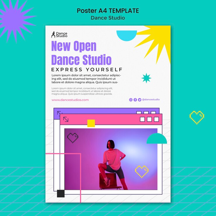 Free PSD geometric dance studio poster template