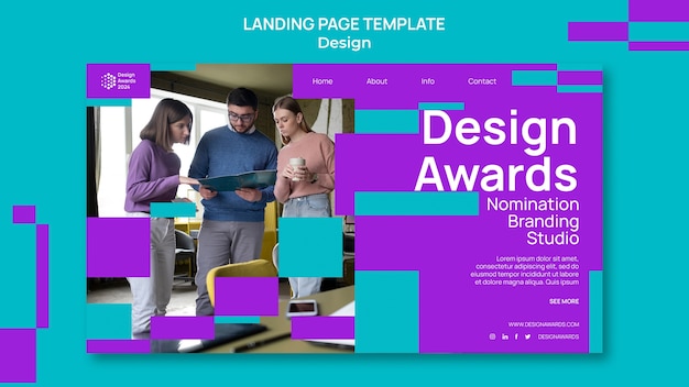 Бесплатный PSD Целевая страница награды за геометрический дизайн