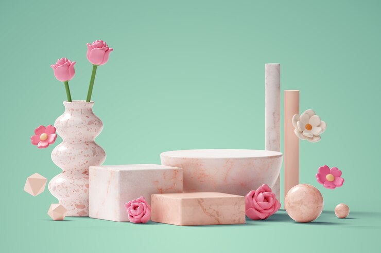 Free PSD geometric flowers sales podium background