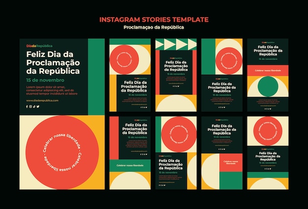 Free PSD geometric instagram stories collection for proclamacao da republica celebration