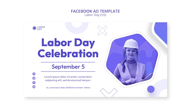 Geometric labor day us  facebook template