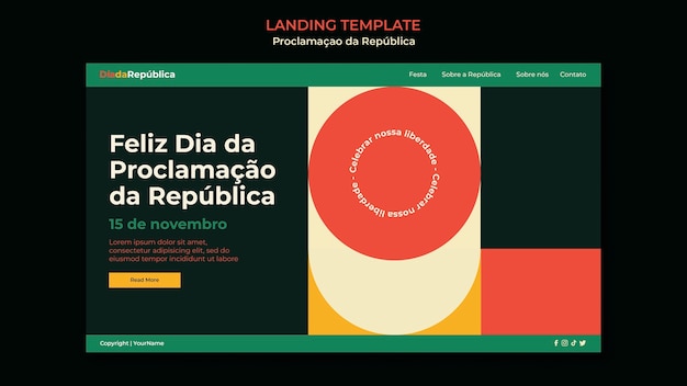 Free PSD geometric landing page template for proclamacao da republica celebration