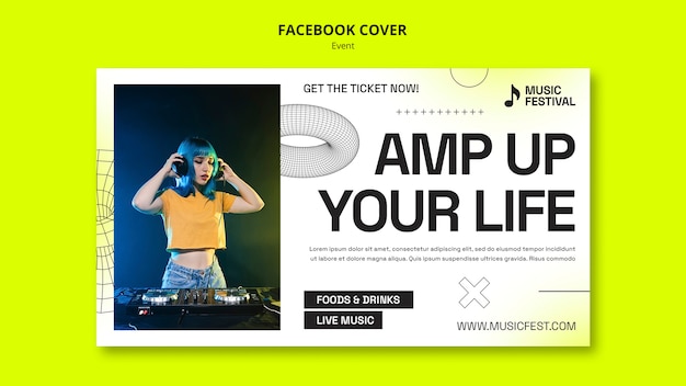 Free PSD geometric music event facebook cover