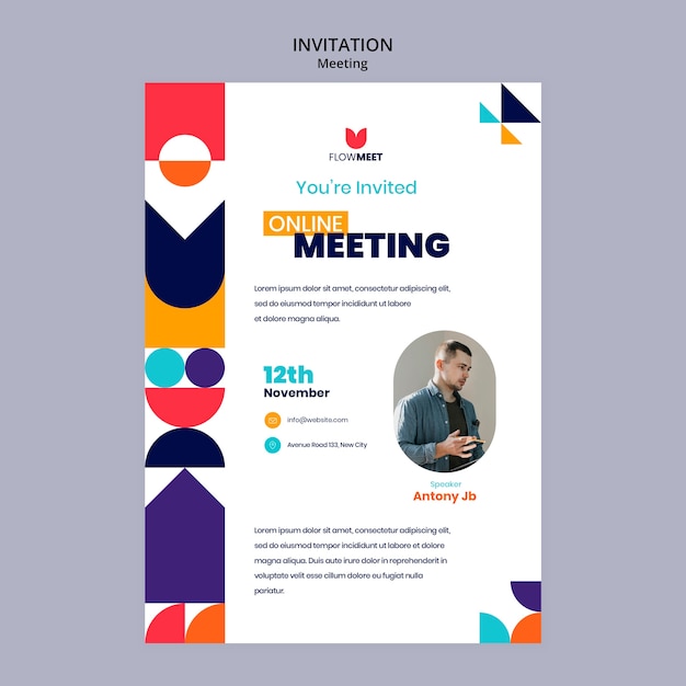 Free PSD geometric online meeting invitation template
