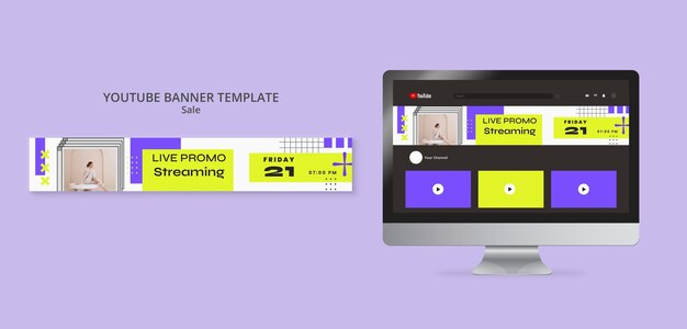 PSD gratuito banner di youtube con offerta di vendita geometrica