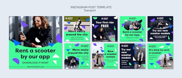 Free PSD geometric shapes transport instagram posts