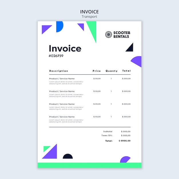 Free PSD geometric shapes transport invoice template